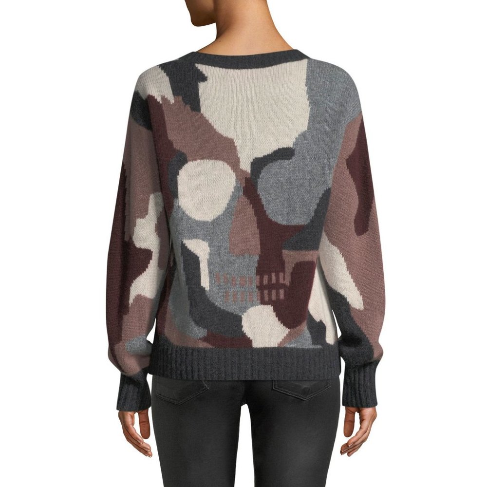 Womens Size XS Skull Cashmere Cayenne V-neck Camo Sweater in Mid Grey Camo - Picture 4 of 7